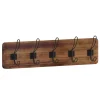 Daly Wall Mounted 24 Inch Rustic Brown Solid Pine Wood Storage Rack with 5 Hooks For Entryway, Kitchen, Bathroom