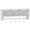 Daly Wall Mounted 24 Inch Solid Pine Wood Storage Rack with Upper Shelf, 5 Hooks, Wire Baskets For Entryway, Kitchen, Bathroom in Whitewashed
