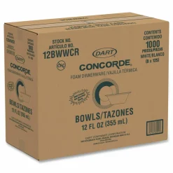 Dart Concorde Foam Bowls, 12 Oz, White, 25 Bowls Per Pack, Carton Of 1,000 Packs