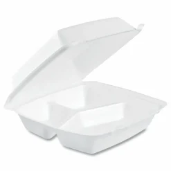 Dart Foam Hinged Lid Containers, 3 Compartments, 8.38 x 7.78 x 3.25, 200/Carton