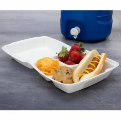 Dart Foam Hinged Lid Containers, 3 Compartments, 8.38 x 7.78 x 3.25, 200/Carton
