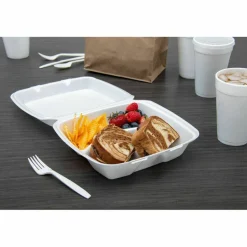 Dart Foam Hinged Lid Containers, 3 Compartments, 8.38 x 7.78 x 3.25, 200/Carton