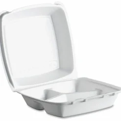 Dart Foam Hinged Lid Containers, 3 Compartments, 8.38 x 7.78 x 3.25, 200/Carton