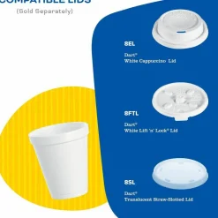 Dart Insulated Foam Drinking Cups, White, 8 Oz, Bag Of 25