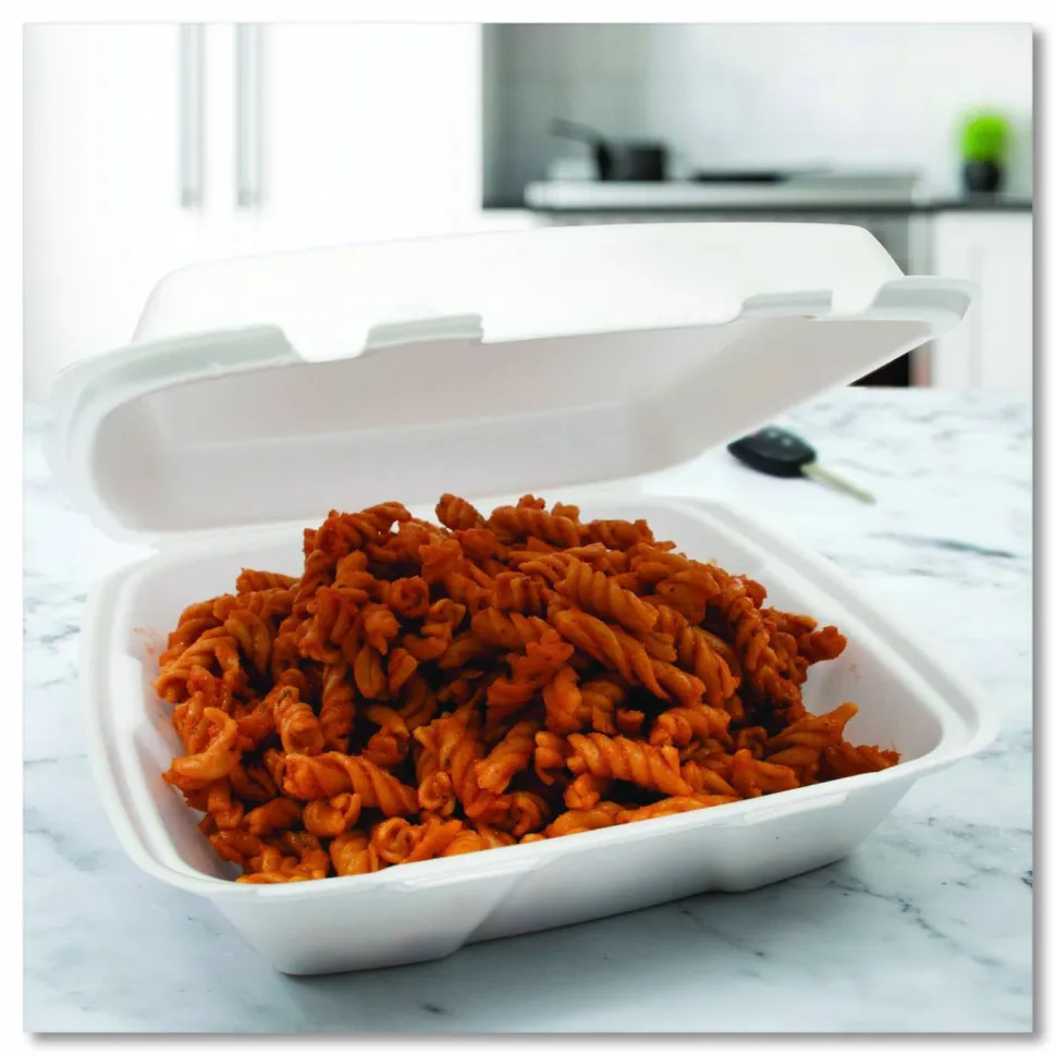 Dart Large Carryout Foam Trays, 1 Compartment, 9" x 9", White, Pack Of 100
