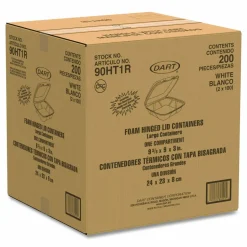 Dart Large Carryout Foam Trays, 1 Compartment, 9" x 9", White, Pack Of 100