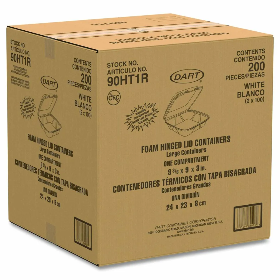Dart Large Carryout Foam Trays, 1 Compartment, 9" x 9", White, Pack Of 100