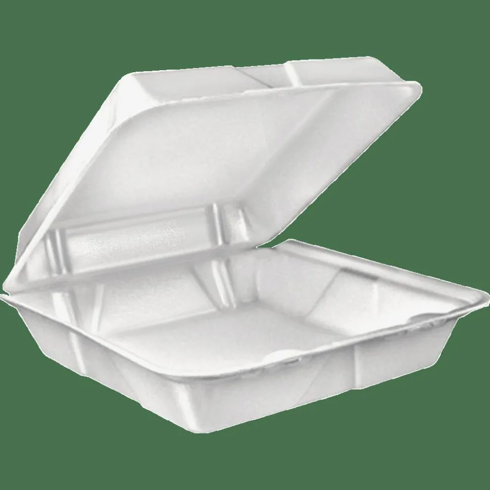Dart Large Carryout Foam Trays, 1 Compartment, 9" x 9", White, Pack Of 100