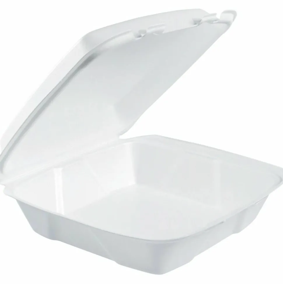 Dart Large Carryout Foam Trays, 1 Compartment, 9" x 9", White, Pack Of 100