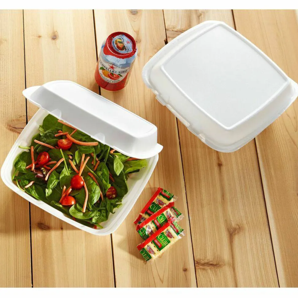 Dart Large Carryout Foam Trays, 1 Compartment, 9" x 9", White, Pack Of 100