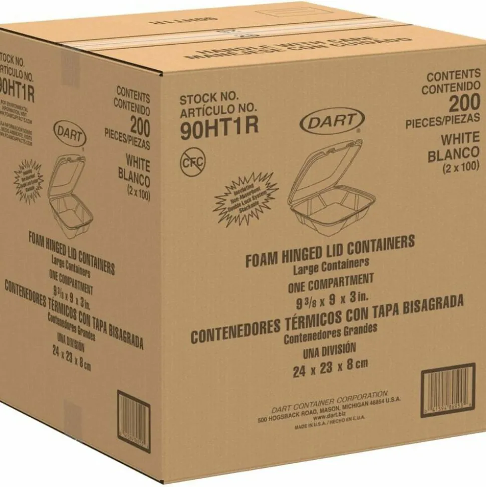 Dart Large Carryout Foam Trays, 1 Compartment, 9" x 9", White, Pack Of 100