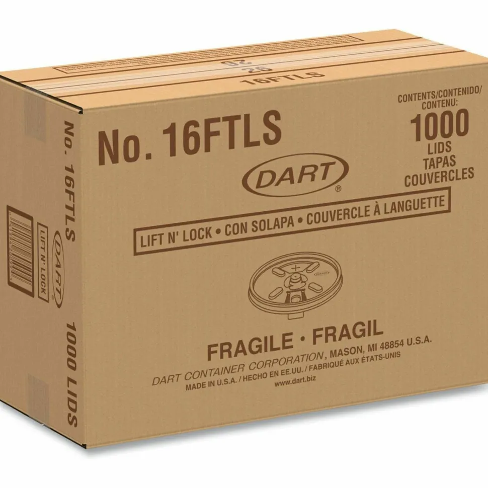Dart Lift-n-Lock Lid With Straw Slot For Foam Cups, 16 Oz, Translucent, Pack Of 1,000