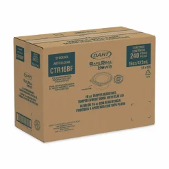 Dart SafeSeal Tamper-Resistant, Tamper-Evident Bowls with Flat Lid, 16 oz, 5.5" Diameter x 2.7" h, Clear, Plastic, 240/Carton