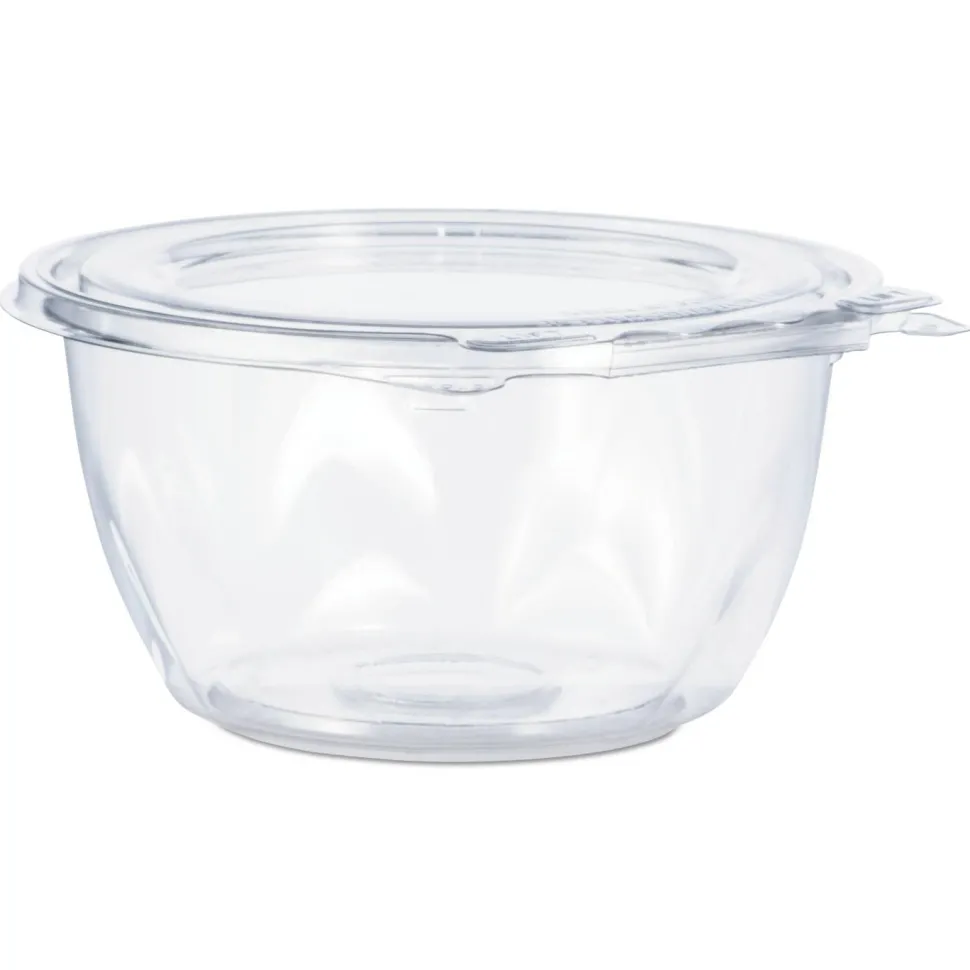 Dart SafeSeal Tamper-Resistant, Tamper-Evident Bowls with Flat Lid, 16 oz, 5.5" Diameter x 2.7" h, Clear, Plastic, 240/Carton