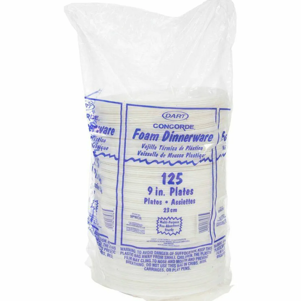 Dart Concorde Foam Plates, 9", White, Carton Of 500