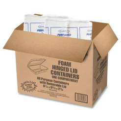 Dart Hinged-Lid Carryout Food Containers, 1 Compartment, 2 7/8"H x 6 3/8"W x 9 5/16"D, White, Pack Of 200