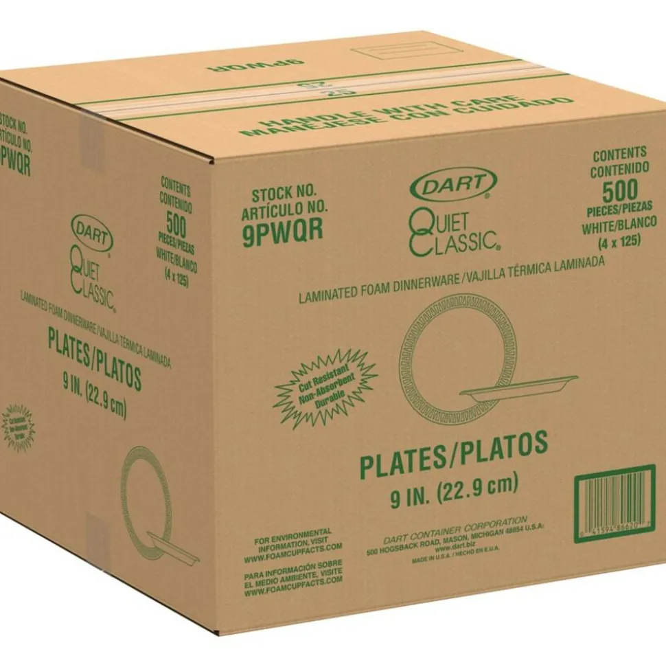 Dart Laminated Foam Plates, 9", White, Pack Of 125 Plates