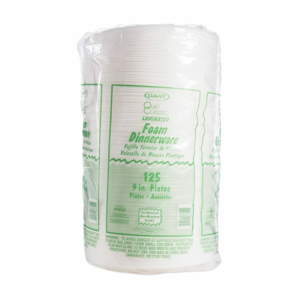 Dart Laminated Foam Plates, 9", White, Pack Of 125 Plates