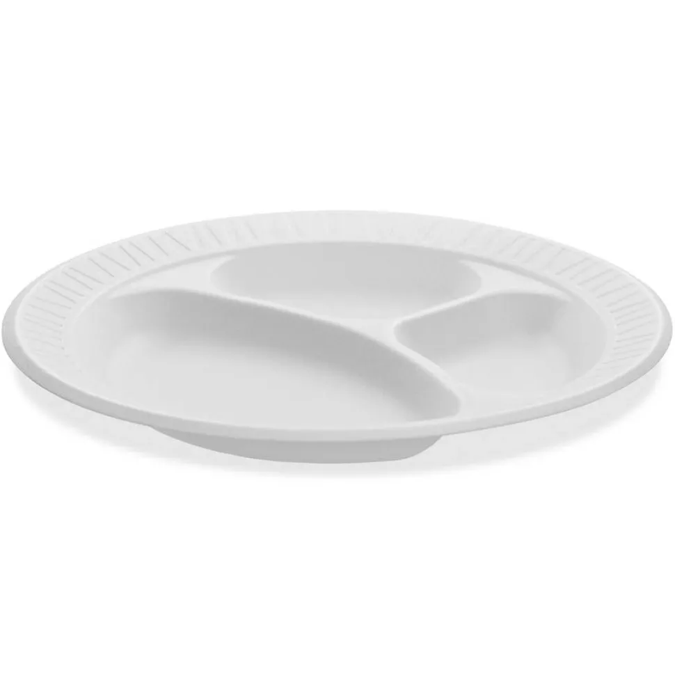Dart Unlaminated Foam Compartment Plates, 10", White, Pack Of 500