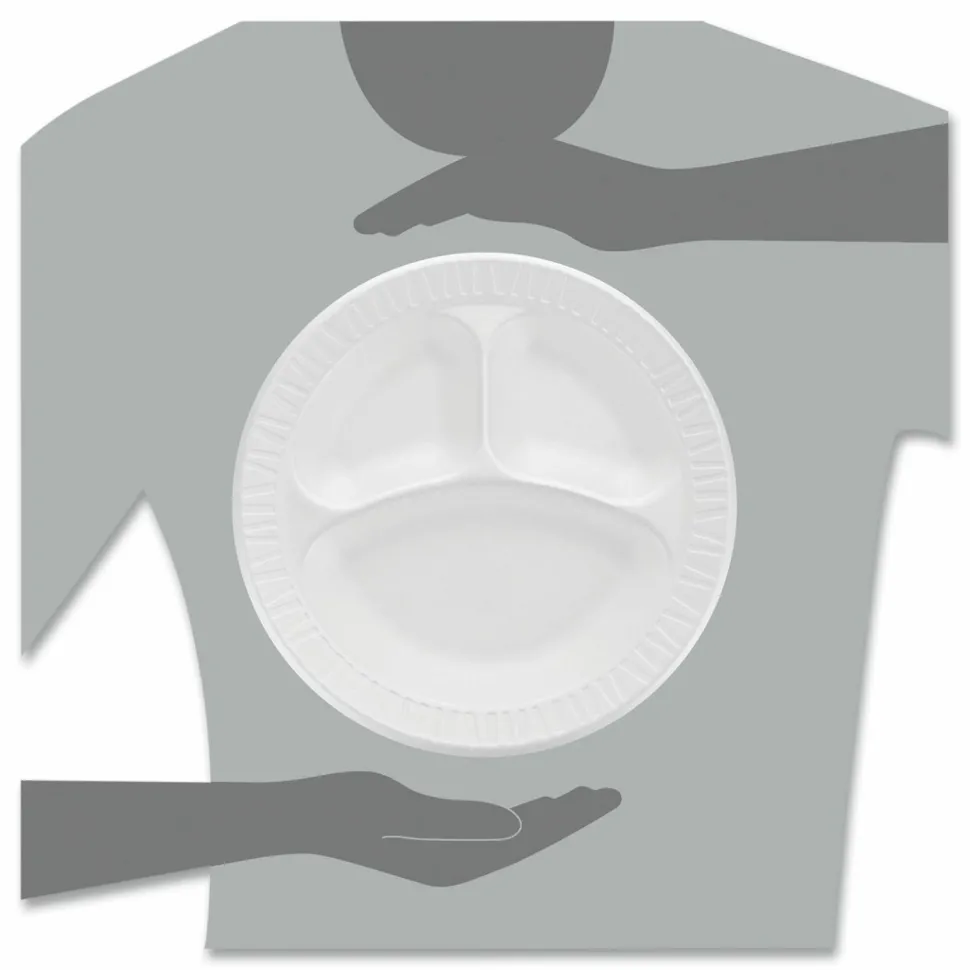 Dart Unlaminated Foam Compartment Plates, 10", White, Pack Of 500
