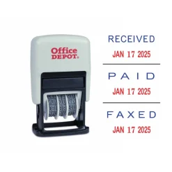 Date Message Stamp Dater Paid, Received, Faxed, 1-1/16"x5/8" Impression, Red/Blue Ink - 98331