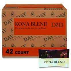 Day to Day Coffee 100% Pure Coffee, Kona Blend, Each Pack Makes 6 Cups, 42 Packs/Carton