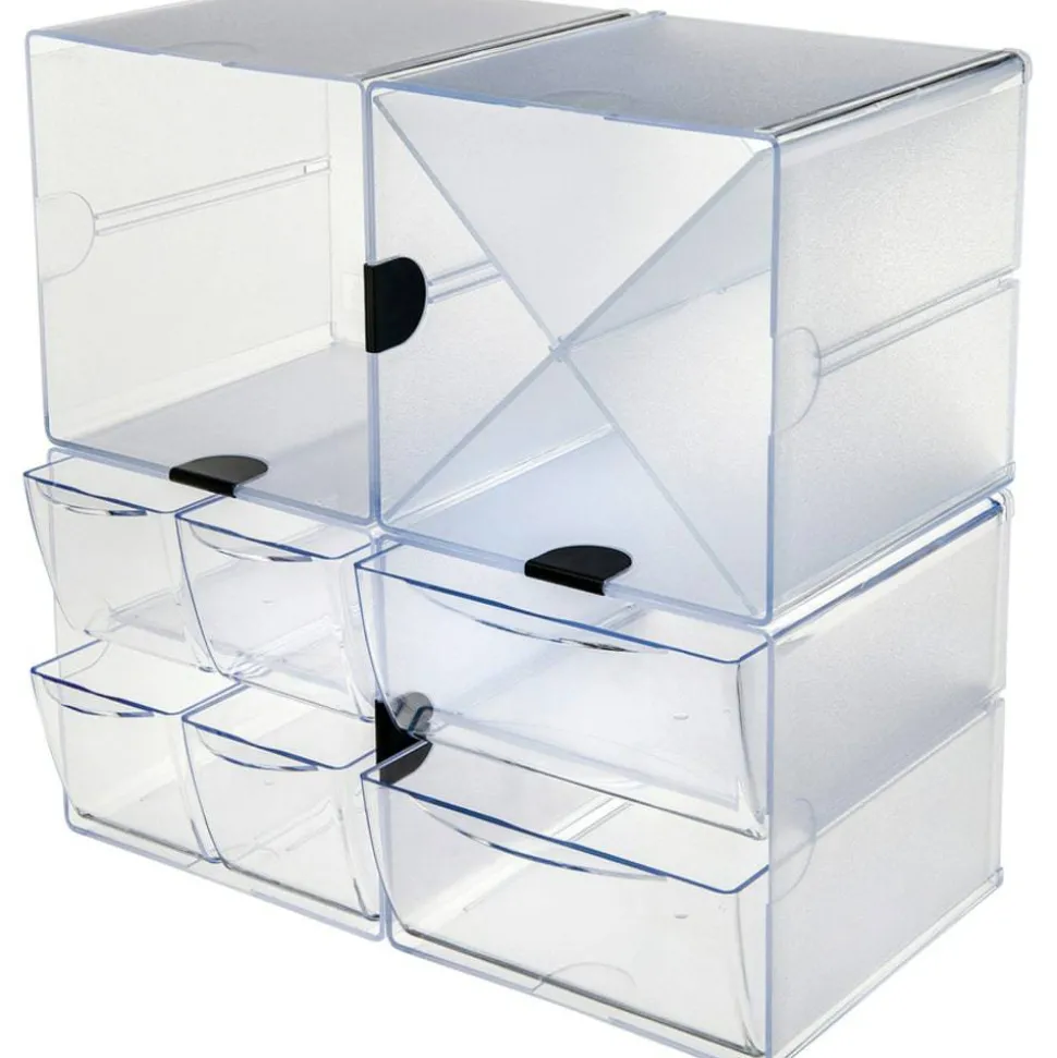 Deflecto Stackable Cube With 2 Drawers, 6"H x 6"W x 7 1/8"D, Clear