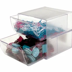 Deflecto Stackable Cube With 2 Drawers, 6"H x 6"W x 7 1/8"D, Clear