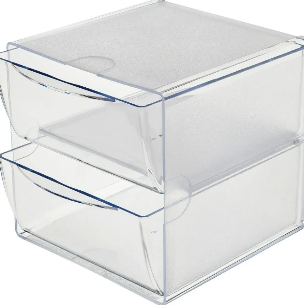 Deflecto Stackable Cube With 2 Drawers, 6"H x 6"W x 7 1/8"D, Clear