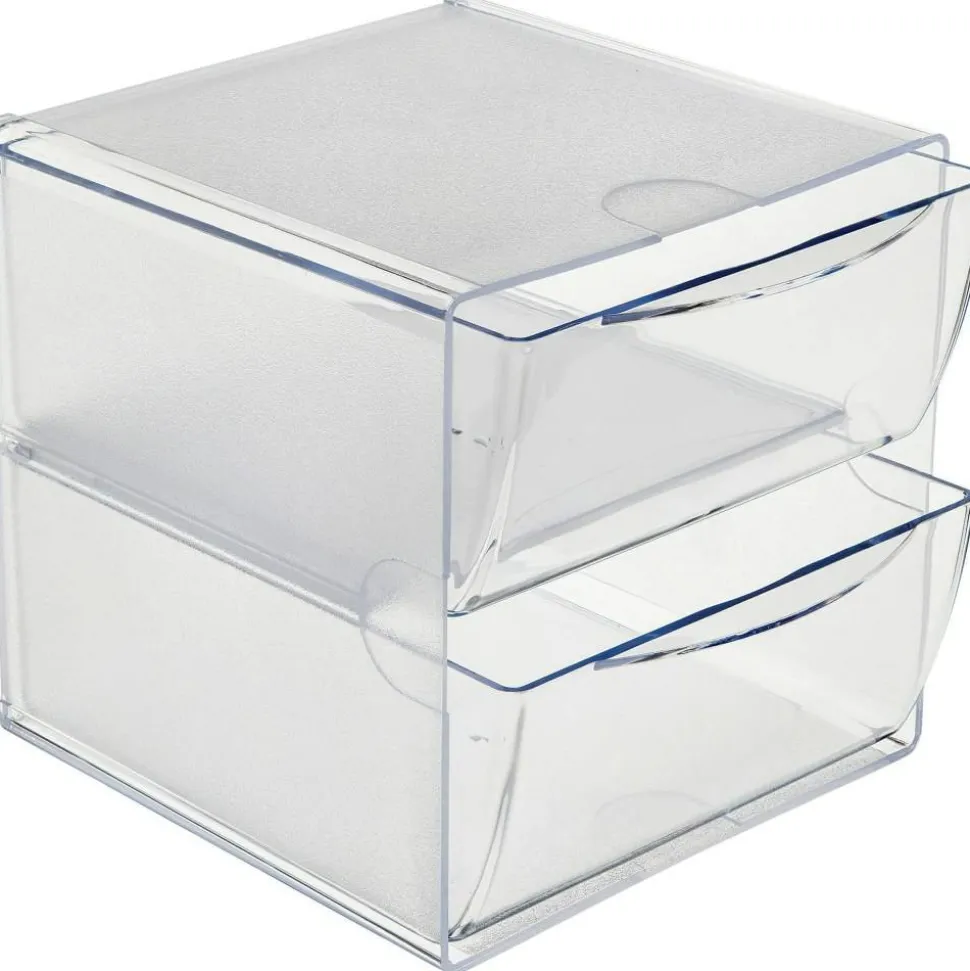 Deflecto Stackable Cube With 2 Drawers, 6"H x 6"W x 7 1/8"D, Clear