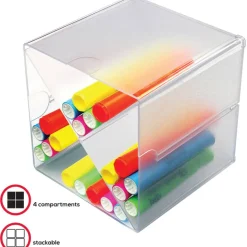Deflecto Stackable Cube With X Divider, 6"H x 6"W x 6"D, Clear