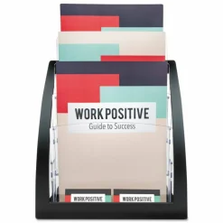 Deflecto Contemporary Literature Holder, 3 Magazine Size Compartments 13 5/16"H x 11 1/4"W x 6 15/16"D, Black/Clear