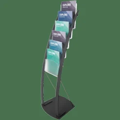 Deflect-O Contemporary 6-Pocket Literature Floor Display, 49"H x 13"W x 16 1/2"D, Black