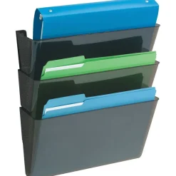 Deflecto DocuPocket Letter Size Wall Files, 19"H x 13"W x 4"D, 50% Recycled, Black, Pack Of 3 Wall Files