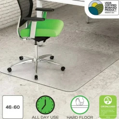 Deflecto Earth Source Chair Mat For Hard Floors, Straight Edge, 46" x 60", Clear