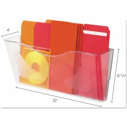 deflecto Euro-Style DocuPocket Landscape Wall File, Larger Files/Tabloid Size, 15" x 4" x 6.63", Clear