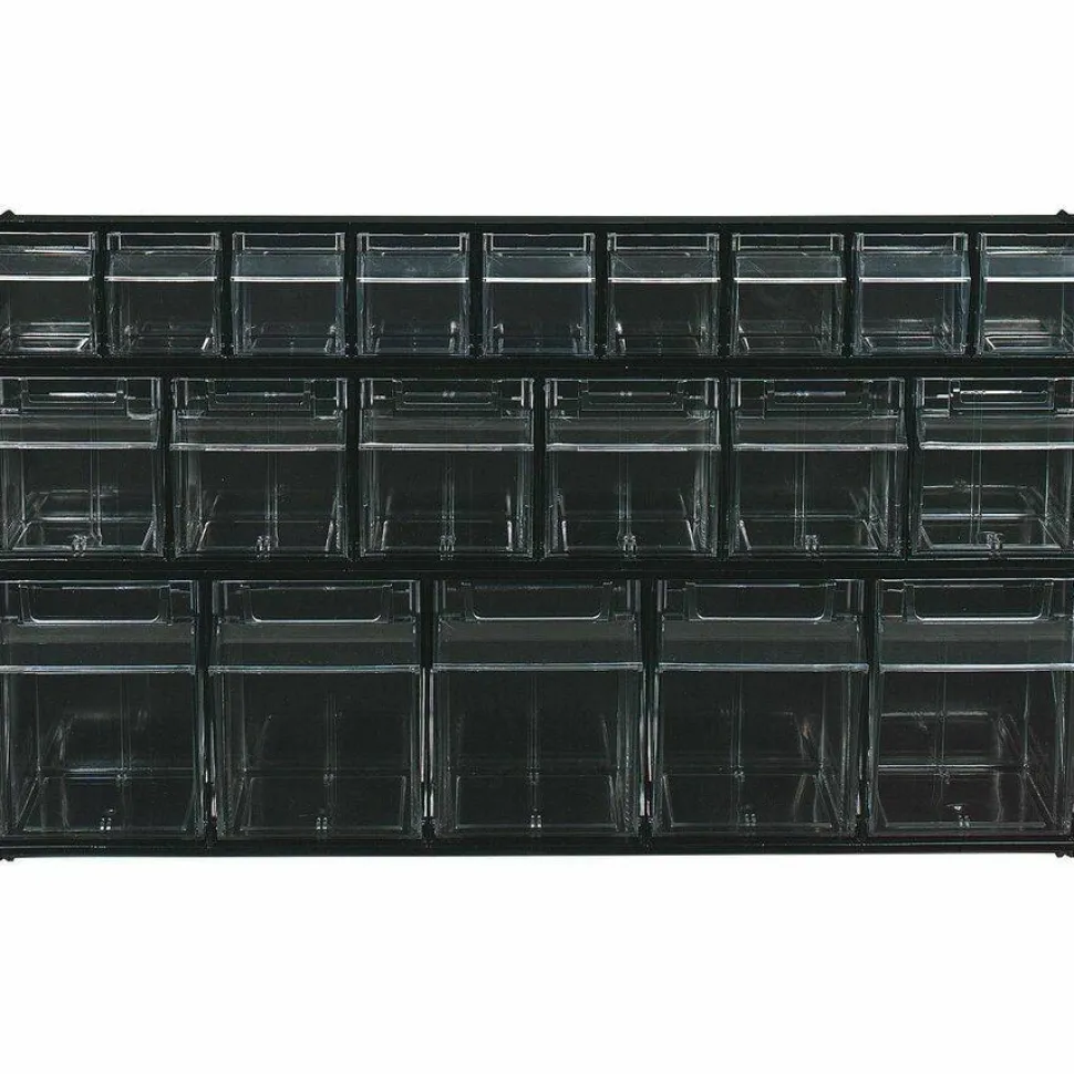 Deflecto Interlocking Horizontal Tilt Bin, 6 Bins, Small Size, 4 1/2" x 23 5/8" x 3 5/8", Black/Clear
