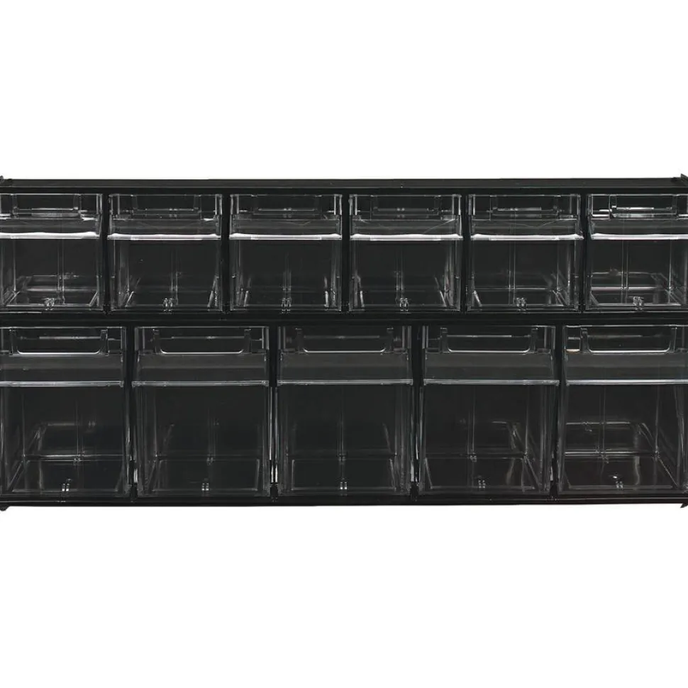Deflecto Interlocking Horizontal Tilt Bin, 6 Bins, Small Size, 4 1/2" x 23 5/8" x 3 5/8", Black/Clear