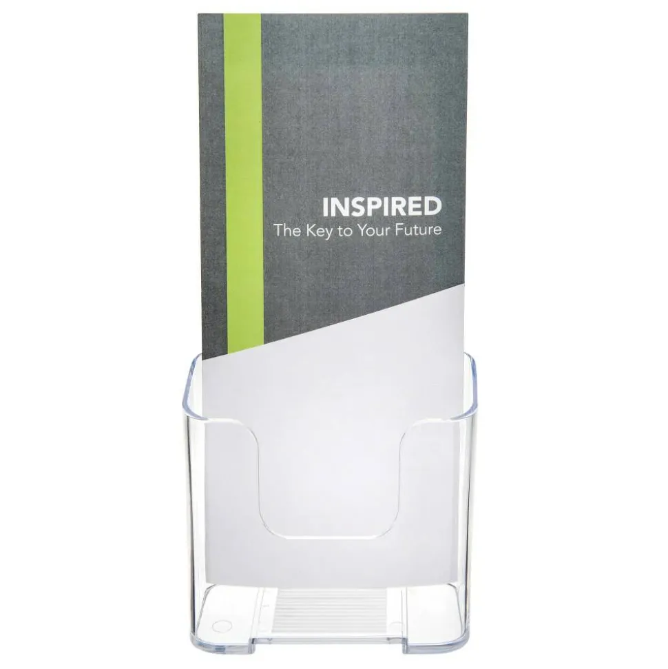 Deflecto Literature DocuHolder, Brochure/Leaflet Size, 7 3/4"H x 4 1/4"W x 3 1/4"D, Clear