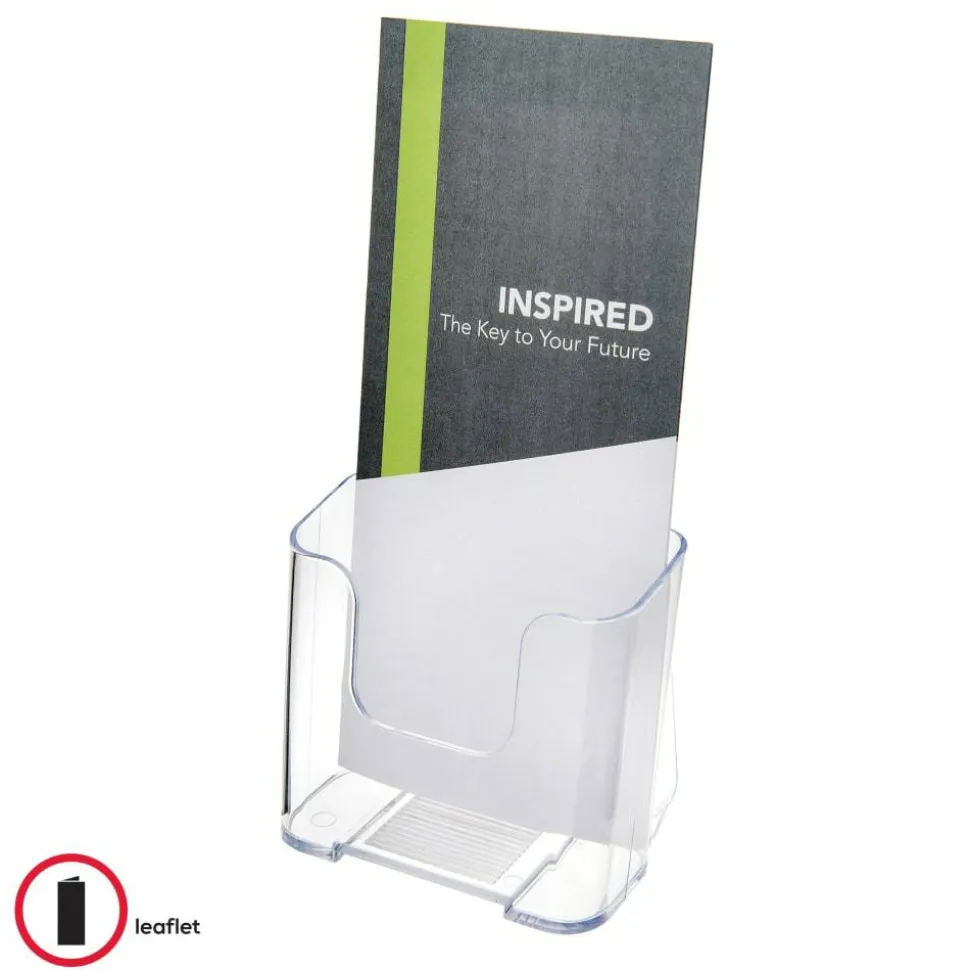 Deflecto Literature DocuHolder, Brochure/Leaflet Size, 7 3/4"H x 4 1/4"W x 3 1/4"D, Clear