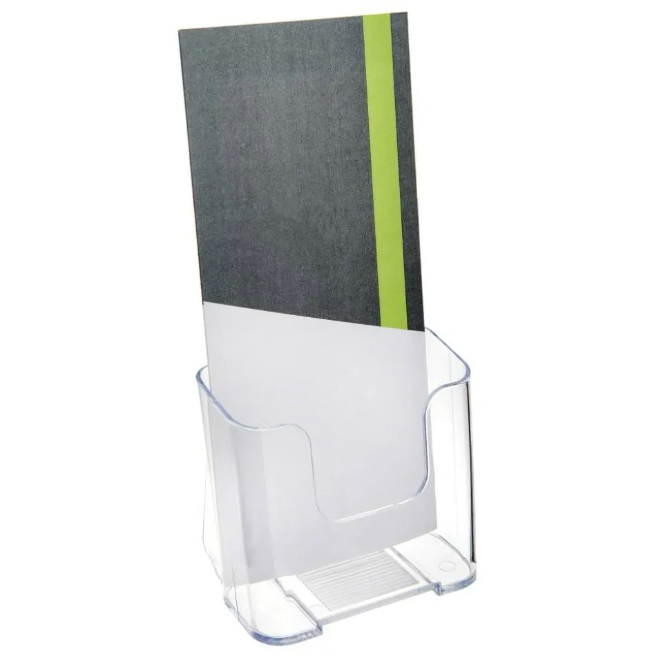 Deflecto Literature DocuHolder, Brochure/Leaflet Size, 7 3/4"H x 4 1/4"W x 3 1/4"D, Clear