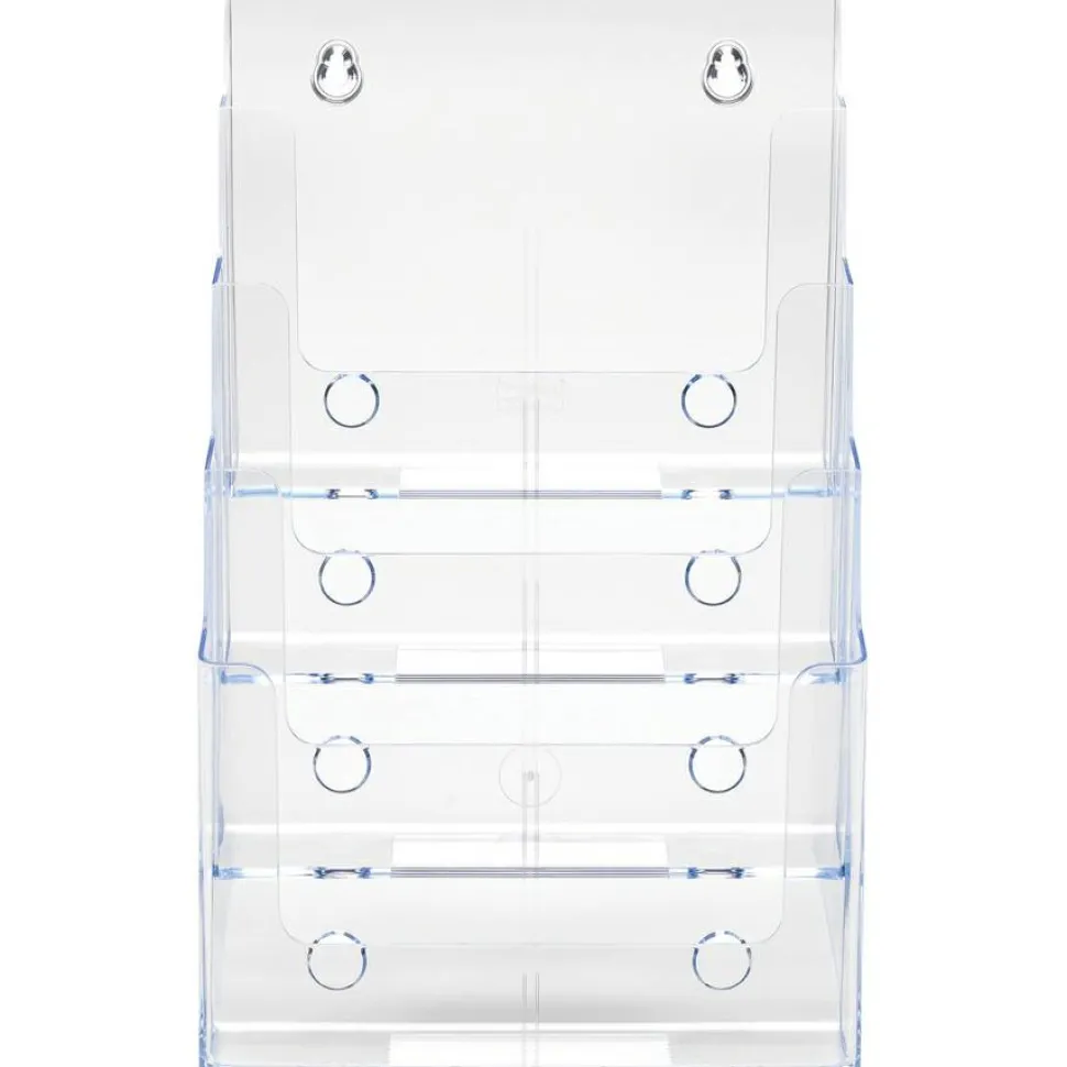 Deflecto Literature DocuHolder, 4 Magazine Compartments, 13 5/8"H x 9 3/8"W x 7"D, Clear