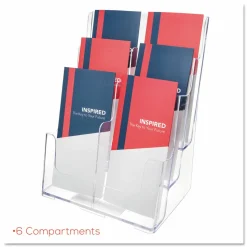 deflecto Multi-Compartment DocuHolder, Leaflet Size, 9.63w x 6.25d x 12.63h, Clear