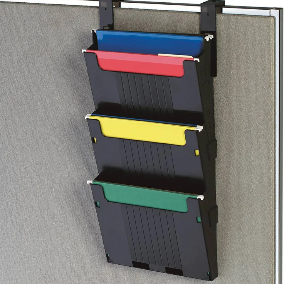 Deflecto 3-Pocket Partition Pocket System, 25"H x 12-5/8"W x 3-15/16"D, Black