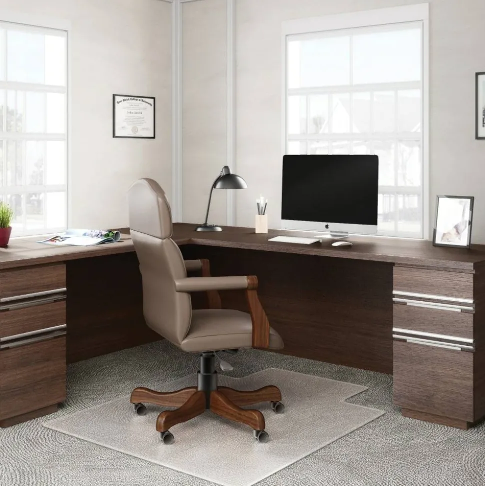 deflecto RollaMat Chairmat - Home, Office, Carpet - 60" Length x 46" Width - Lip Size 12" Length x 25" Width - Rectangle - Textured - Vinyl - Clear