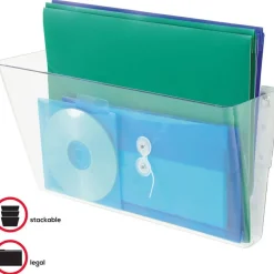 deflecto Single Unit Stackable DocuPockets, 1 Compartment(s), 7"H x 16.3"W x 4"D, Wall Mountable, Clear, 1Each