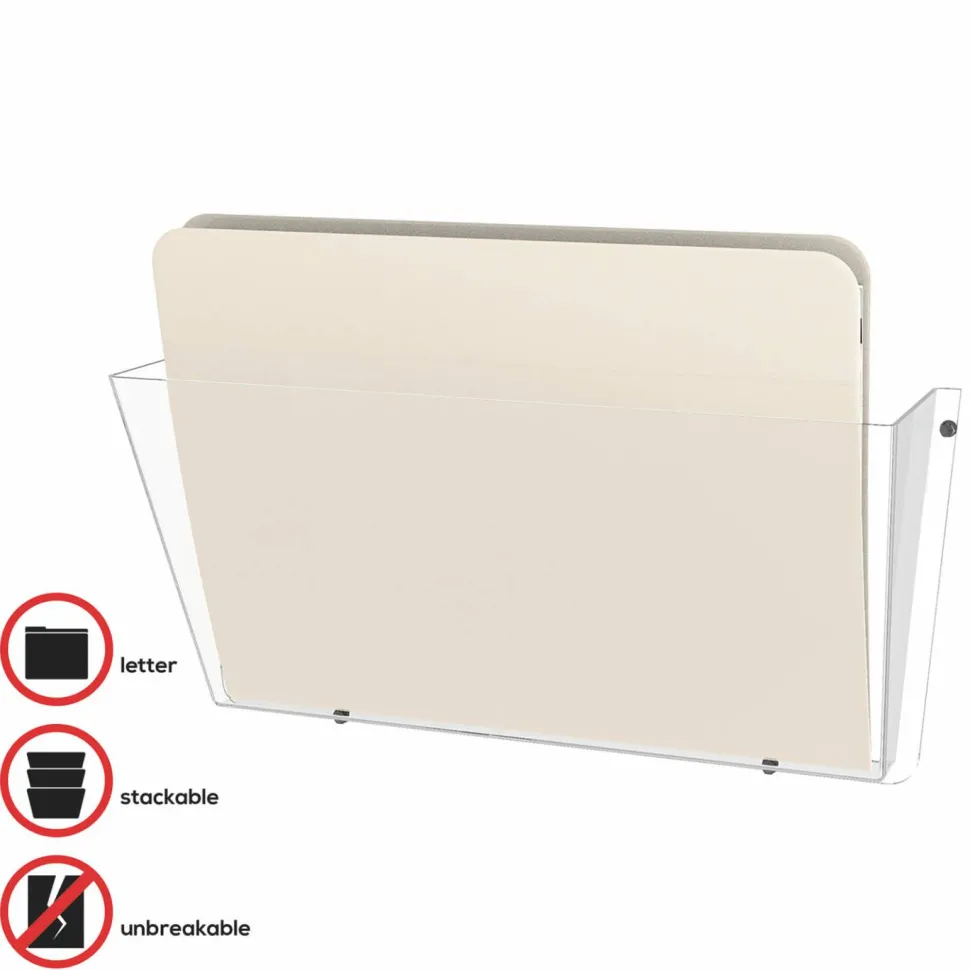 Deflecto Single Wall Pocket, Letter Size, 6 1/2"H x 14 1/2"W x 3"D, Clear