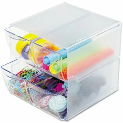 Deflecto Stackable Cube With 4 Drawers, 6"H x 6"W x 7 1/8"D, Clear