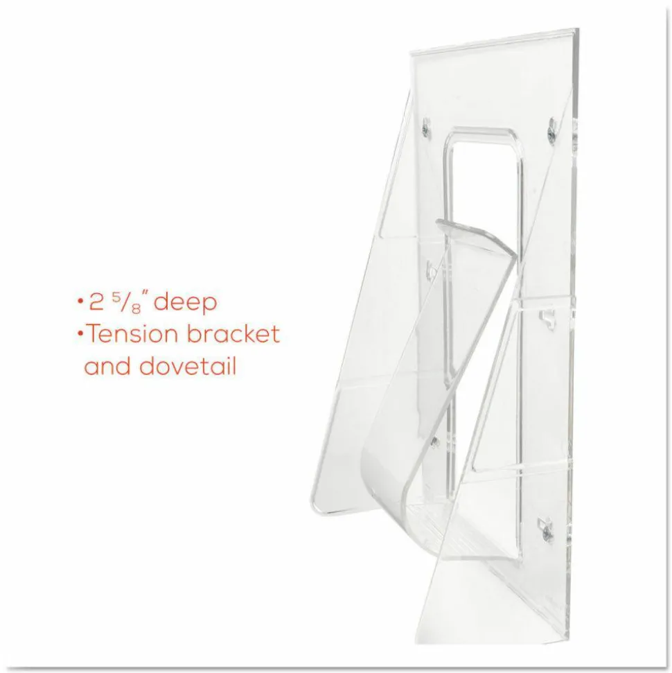 Deflecto Stand-Tall Wall Mount Leaflet Size Literature Display, 11 3/4"H x 9 1/8"W x 2 3/4"D, Clear