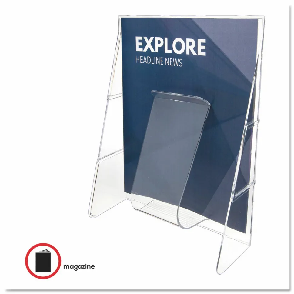 Deflecto Stand-Tall Wall Mount Leaflet Size Literature Display, 11 3/4"H x 9 1/8"W x 2 3/4"D, Clear